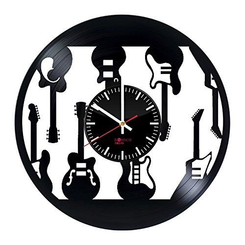 BorschToday Electric Guitars Design Vinyl Record Wall Clock - Get Unique Bedroom or Living Room Wall Decor - Gift Ideas for Boys and Girls – Musical Instruments Unique Modern Art