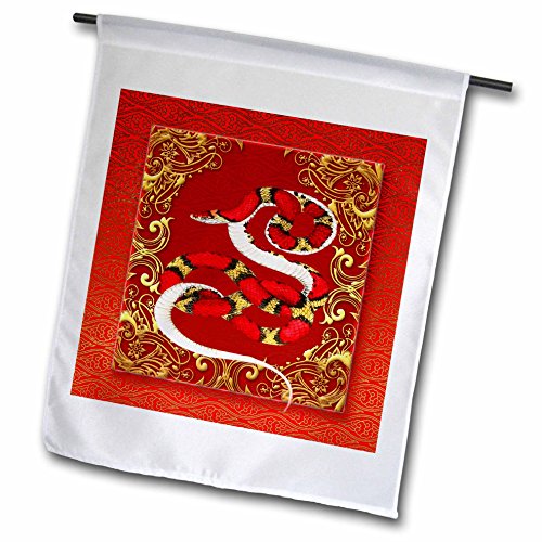 3dRose fl_101845_1 Chinese Zodiac Year of The Snake Chinese New Year Red Gold and Black Garden Flag, 12 by 18-Inch