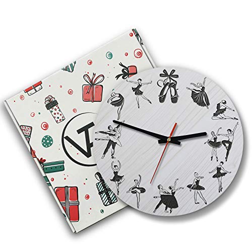 VTH Global 12 Inch Silent Battery Operated Ballet Wood Wall Clocks Ballerina Gifts for Dad Mom Dancers Lovers