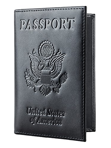 Travelambo RFID Blocking Genuine Leather Passport Holder Wallet Cover(black)