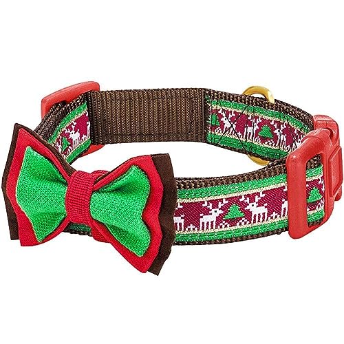 Blueberry Pet 4 Patterns Christmas Santa Claus's Reindeer Adjustable Dog Collar with Detachable Bow Tie, Small, Neck 12'-16'