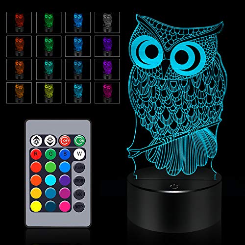 BASSI Owl Gifts 3D Owl Lamp, Touch & Remote Control - 16 Color Change Night Light - Bedroom Decoration Toys Mothers Day Valentine's Day Christmas Xmas Birthday Gifts for Boys Girls Women…