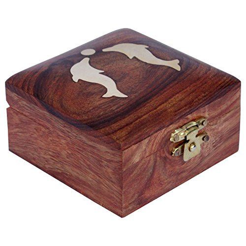 ITOS365 Handmade Wooden Small Jewelry Box Ring Storage Case for Women Dolphin Charm Décor Gifts