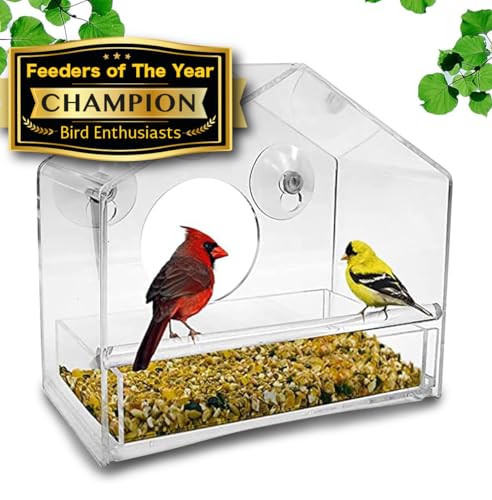 Window Bird Feeder, Acrylic Bird House with Sliding Tray, Clear Bird Feeders with Strong Suction Cups, Weather Resistant Bird Houses, House Style