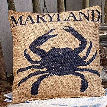 The Country House Maryland Blue Crab - Burlap Accent Pillow - 8-in x 8-in