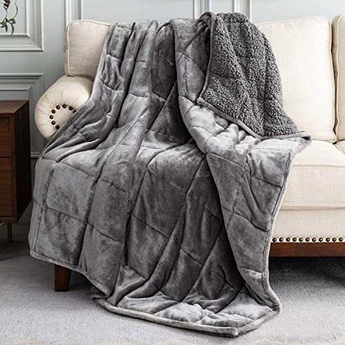 Uttermara Weighted Blanket Queen Size 15lbs 60x80 inches with Soft Plush Fleece, Cozy Warm Sherpa Snuggle Thick Heavy Blanket Great for Sleep and Calming, Grey