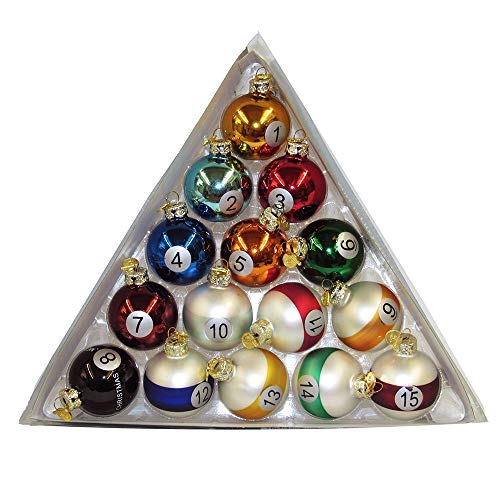 Kurt S. Adler Kurt Adler 40mm Medallion Collection 15 Piece Glass Pool Balls Ornaments, Multi-Colored