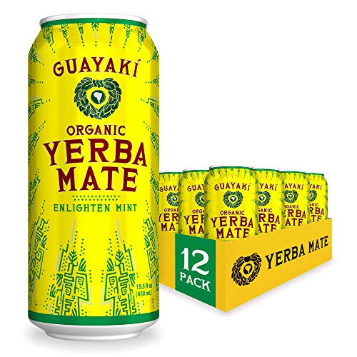 Guayakí Yerba Mate, Energy Drink Alternative, Organic Enlighten Mint Flavor, 15.5 Oz (Pack of 12), 150mg Natural Caffeine, Smooth Energy & Focus