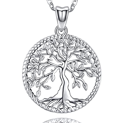 Aniu Tree of Life Necklace for Women, 925 Sterling Silver Mother of Pearl Family Palm Tree Charm Pendant Jewelry for Birthday Gift 18'