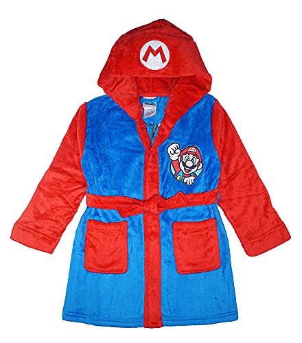 Super Mario Little/Big Boys' Soft Hooded Fleece Sleepwear Bathrobe - Plush Robe for Kids, Mario, 4/5