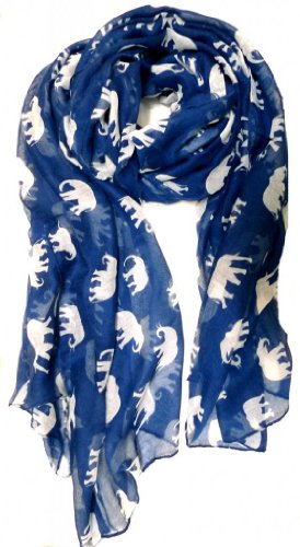 V28 Gorgeous Blue Elephant Print Long & Soft Scarf Shawl/Wrap - Large