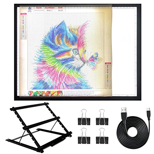 A3 Diamond Painting Light Pad with Stand, 2nd Gen Tracing Light Board Drawing Light Box Anti-Mistouch Physical Button Stepless Dimming Diamond Art Light Borad for Animation Skeching(A3+Stand)