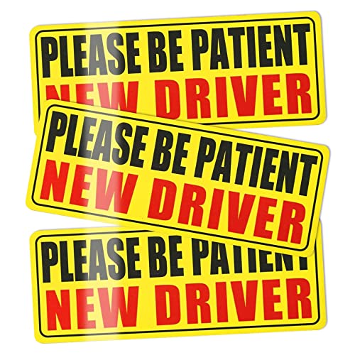 JUSTTOP New Driver Magnet for Car, Please Be Patient Student Driver Magnet, New Driver Magnet Safety Warning, Magnetic Reflective Rookie Driver Bumper Sticker (Black&Red)