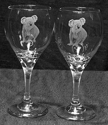 Muddy Creek Reflection Koala Bear Laser Etched Wine Glass Set (2, TDW)