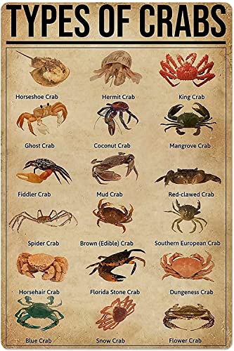 Curteny Metal Tin Retro Sign Crabs Knowledge Metal Poster Types of Crabs Vintage Metal Pub Club Cafe bar Home Wall Art Decoration Poster Retro 5.5x8 Inch