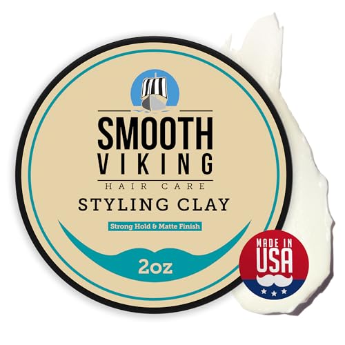Smooth Viking Hair Clay for Men - Strong Hold, Hair Cream for Men, Clay Pomade for Men, Hair Paste for Men, Hair Styling Clay, Mens Hair Products, Hair Styling Products Matte Finish, Made in USA, 2oz