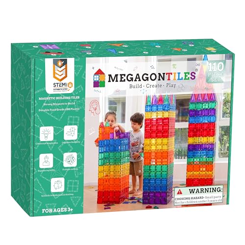 MEGAGONTILES 110PCS Premium Magnetic Tiles| Magnet Tiles| STEM AUTHENTICATED| Magnetic Blocks|Magnet Tiles Set|Magnetic Toys|Magnetic Building Blocks|Magnetic Tile Toy Boys Girls Age 3 4 5 6 7 8