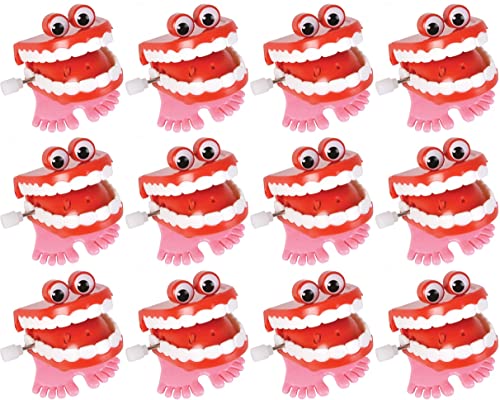 HAPPY DEALS ~ Wind Up Chatter Teeth with Eyes | 12 Pack | 1.75 inch Chattering Walking Toys