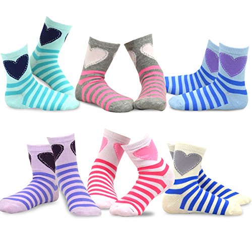 TeeHee Little Girls Cotton Double Ruffle Crew Socks 6 Pair Pack (6-8 Years, Dots)