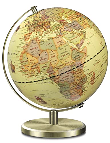 Waldauge Illuminated World Globe with Stand, 9' Vintage Earth Globes with HD Printed Map for Living Rooms Decor, LED Globe Lamp with Stable Heavy Metal Base