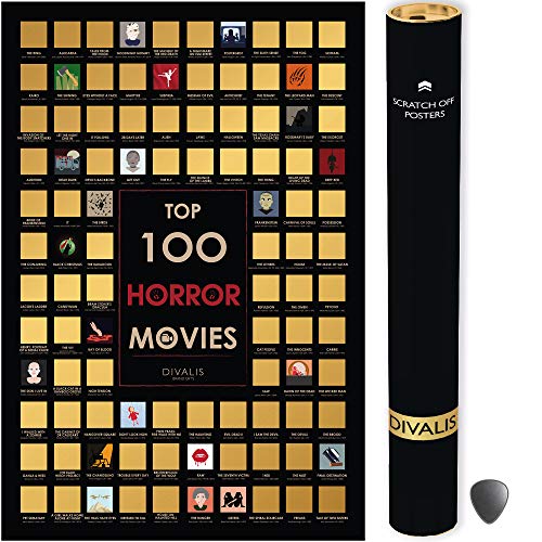 Top 100 Horror Movies Scratch off Poster - Large Cinema Scratchable Poster - Horrors of all Time Bucket List - Must See Movie Challenge - Essential Horrors Scratch off Calendars - Films to Watch