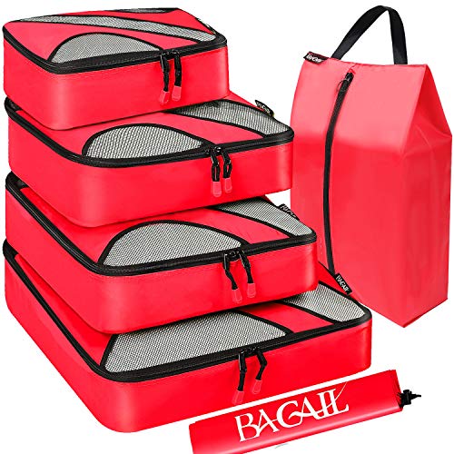 Bagail 4 Set Packing Cubes,Travel Luggage Packing Organizers with Laundry Bag(Red)