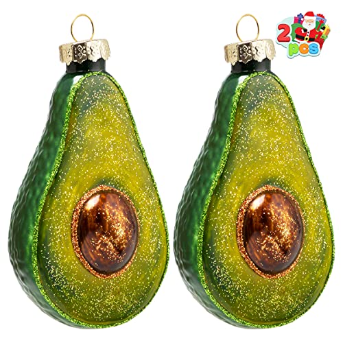 Joiedomi 2 PCS Avocado Ornament, Glitter Green Glass Blown Guacamole Ornament for Hanging Christmas Tree Decoration, Christmas Ornaments, Holidays Decor