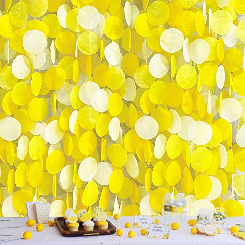 205 Ft Yellow White Party Decorations Gradient Yellow Big Circle Dots Backdrop Streamer Ombre Yellow Tissue Paper Polka Dot Hanging Garland for Birthday Baby Shower Bee Sunflower Lemon Party Supplies