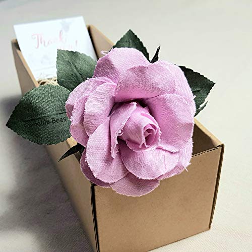 Camellia Bees Linen Rose 4th Year Wedding Gift. Handmade Linen Rose for Valentine's Day, Mother's Day. Single Long stem Linen Cotton Flower (Pink)