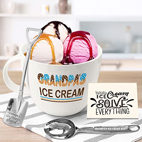 Grandpa Gifts - Fathers Day Grandpa Gifts, Gifts for Grandpa Ice Cream Bowl with Scoop&Shovel Spoon Set, Grandpa Ice Cream Cereal Bowl Present from Grandchildren, Cool Father's Grandparents Day Gift
