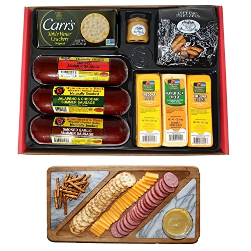 Wisconsin Cheese Company - Ultimate Gift Basket - Features Smoked Summer Sausages, 100% Wisconsin Cheeses, Crackers, Pretzels and Mustard. 4th of July Party Assortment