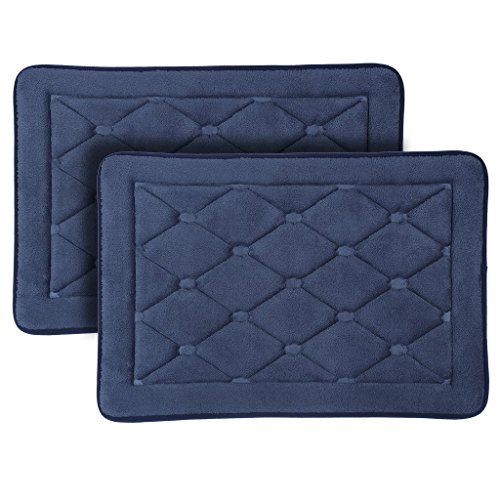 LANGRIA Bath Mats Memory Foam Bathroom Rugs Water Absorbent Fast Dry Soft Comfortable Stylish Coral Fleece Surface,17'' x 24'' (Navy Blue, 2 Pieces)