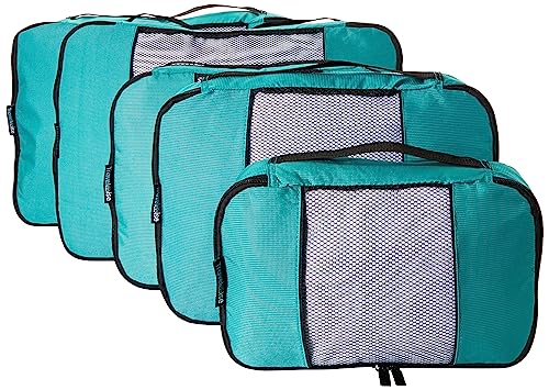 TravelWise Luggage Packing Organization Cubes 5 Pack, Teal, 2 Small, 2 Medium, 1 Large (TWPC-24)
