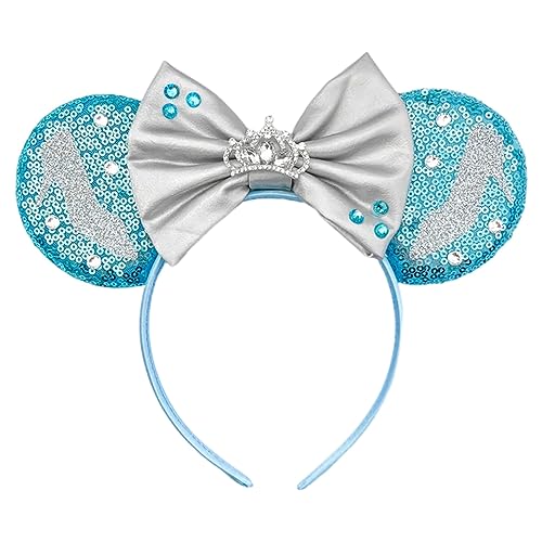 Foeran Mouse Ears Headbands, Sequin Mouse Ears Headband with Bow for Kids Adults Women, Accessories for Birthday Party (Blue high heels)