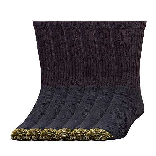 GOLDTOE Men's 656S Cotton Crew Athletic Socks, Multipairs, Black (6-Pairs), X-Large