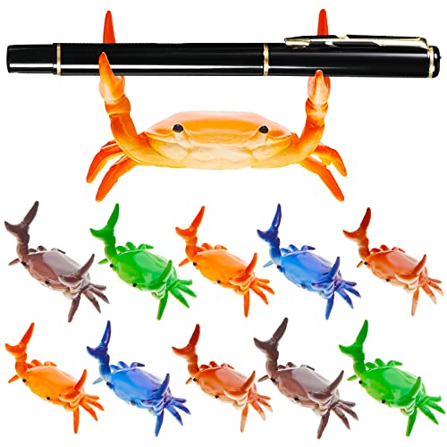 Jecery 10 Pcs Crab Pen Holder Japanese Funny Weightlifting Crabs Pen Stand Creative Cute Pen Holder Storage Rack for Single Pencil Storage Office Desk Display Decorations Stationery Gift, 5 Colors