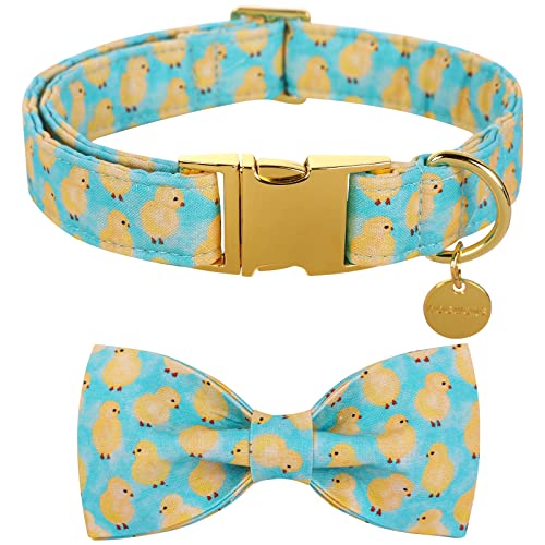 DOGWONG Easter Dog Collar with Bowtie, Holiday Chick Dog Collar Gift Soft Durable Adjustable Necklace Puppy Collar for Small Medium Large Dog