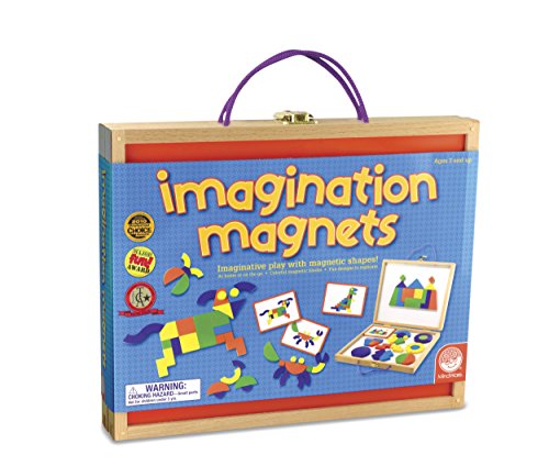 MindWare Imagination Magnets - Imaginative play with magentic shapes - 42 wooden blocks 50 full-color puzzle cards