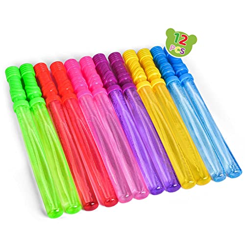 FUN LITTLE TOYS 12Packs 14' Big Bubble Wands Pack Assorted Colors for Outdoor/Indoor, Super Value Pack of Summer Toy Easter Bubbles Party Favors, 1 Dozen