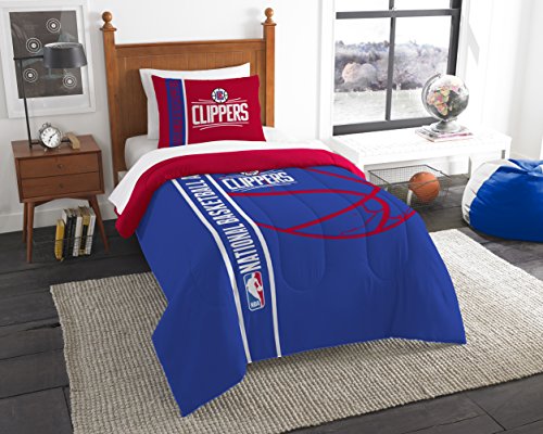 Northwest NBA Los Angeles Clippers Printed Twin Comforter & Printed Sham, 64' x 86'/24' x 30', Blue