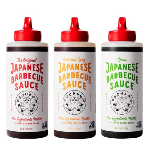 Bachan's Japanese Barbecue Sauce 3 Pack - 1 Original, 1 Hot and Spicy, 1 Citrus Yuzu, BBQ Sauce for Wings, Chicken, Beef, Pork, Seafood, Noodles, and More. Non GMO, No Preservatives, Vegan, BPA free
