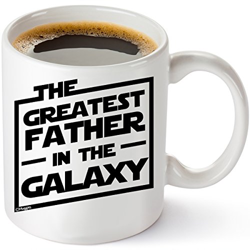 Muggies Greatest Father In The Galaxy 11oz. Coffee Tea Mug. Unique Funny Christmas, Xmas, Birthday, Fathers Day Gifts For Him - Super Star Men, Dad, Husband