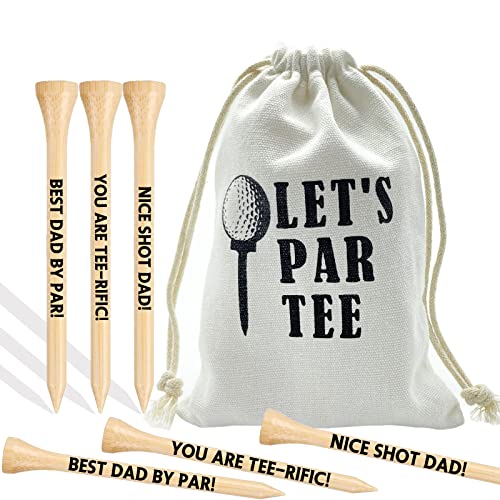 Gifts for Men, 36 Pack 3-1/4 inch Golf Tees with Bag, Durable Bamboo Golf Tees, Best Dad by Par, Fathers Day Christmas Birthday Gifts from Daughter Son, Stocking Stuffers Ideas Present for Men