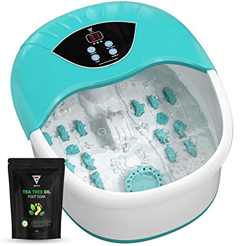 4 in 1 Foot Spa Massager Set For Home With 4 Massage Rollers - Temperature & Heat Control- Bubble Maker- Intense Vibration - Pedicure - Instant Foot Stress Relief Spa - Includes Tea Tree Oil Foot Soak