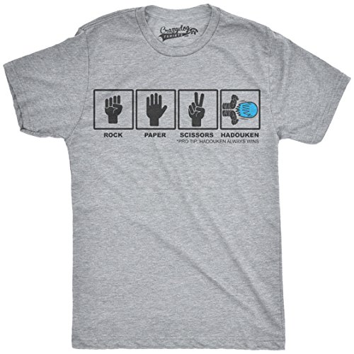 Mens Rock Paper Scissors Hadouken T shirt Funny Video Gamer Nerdy Graphic Tee Mens Funny T Shirts Funny Gamer T Shirt Novelty Tees for Men Light Grey S