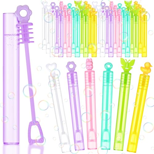RoundFunny 36 Pieces Easter Mini Bubble Wands Easter Bunny Bubble Wands Assortment 6 Colors 6 Styles Easter Basket Stuffers Outdoor Easter Bubble Blower for Birthday Wedding Carnival Prize (Vivid)