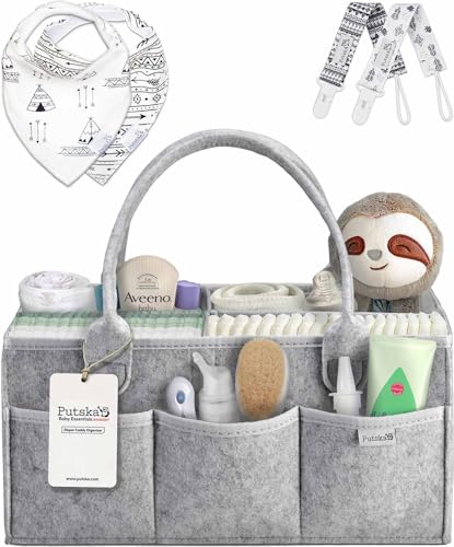 PUTSKA Baby Diaper Caddy Organizer Nursery Basket Set Baby Basket Gift Registry Baby Shower List Baby Must Haves Essentials Neutral Baby Stuff For Newborn