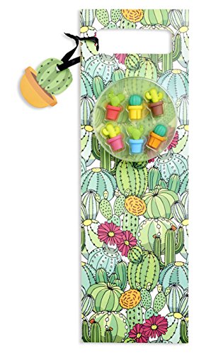 nod products Colorful Cacti 14' Tall Bottle Gift Bag with 6 Silicone Glass Charms and Gift Tag
