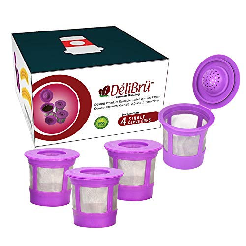 Reusable K Cups for Keurig 2.0 & 1.0 - Pack of 4 (Purple) - Easy to Clean - Keurig Compatible Reusable Coffee Pods by Delibru (NOT FOR KEURIG SUPREME COFFEE MAKER)
