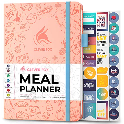 Clever Fox Weekly Meal Planner - Weekly & Daily Meal Prep Journal with Shopping and Grocery Lists for Menu Planning, Healthy Diet & Weight Loss Tracking, Lasts 1 Year, Undated, A5 - Light Pink